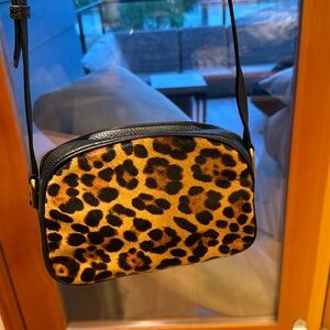 J crew cheetah print fur bag with black leather